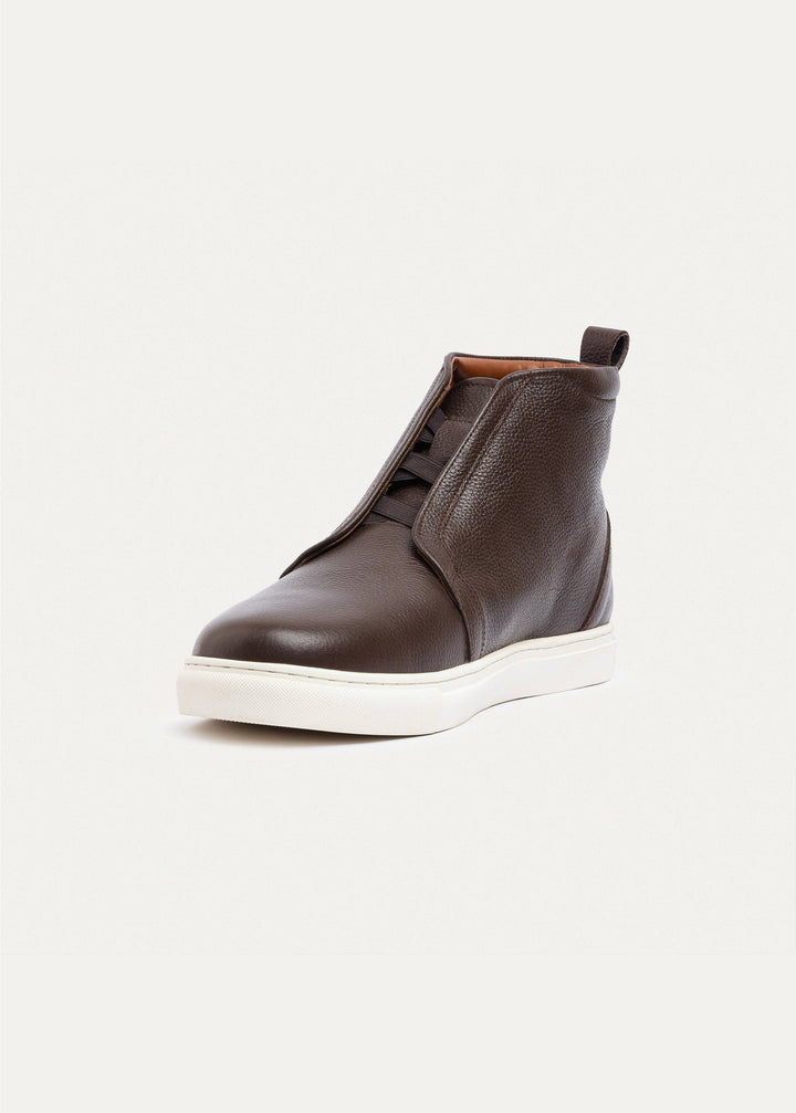 Achilles | Textured Leather Mid-Top Sneakers | Brown