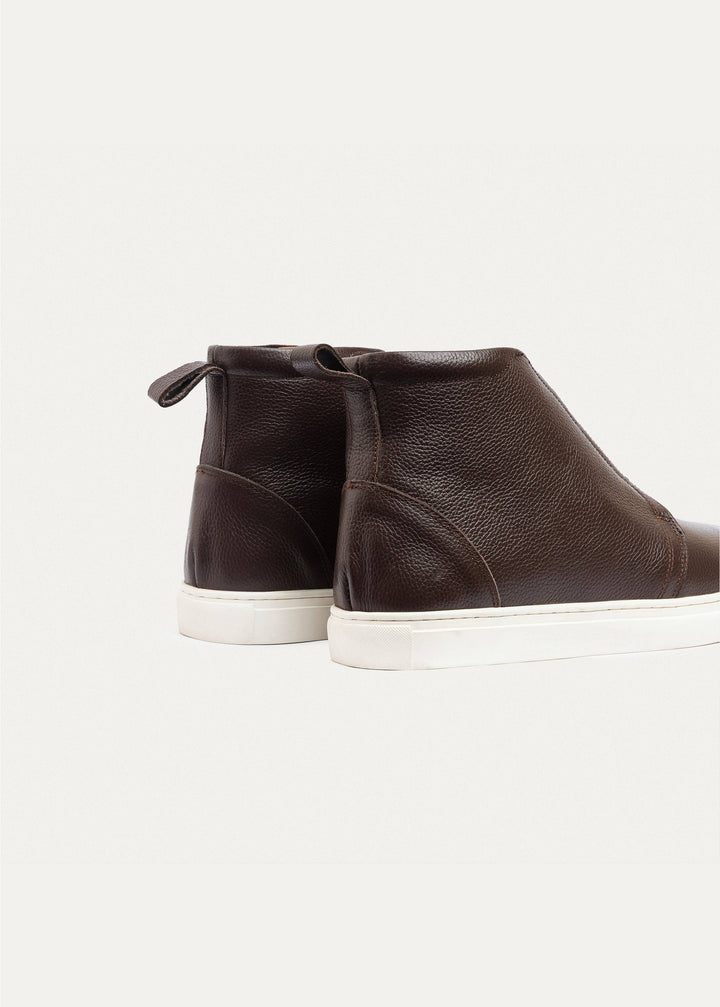 Achilles | Textured Leather Mid-Top Sneakers | Brown