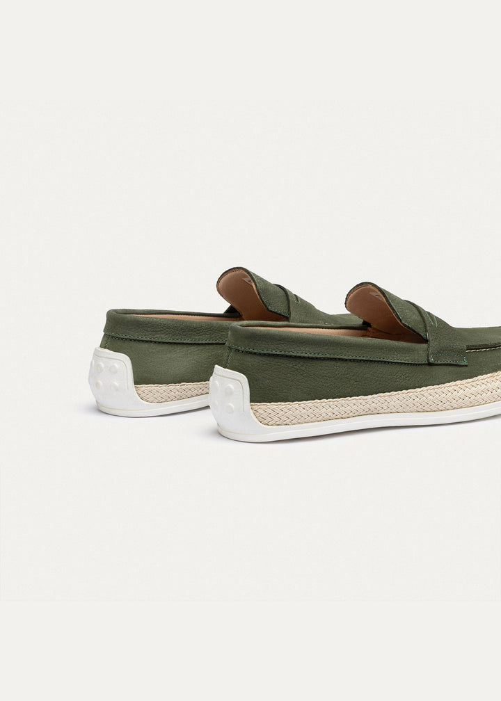 Lino Loafers “ Classic Slip-On with Braided Sole | Olive