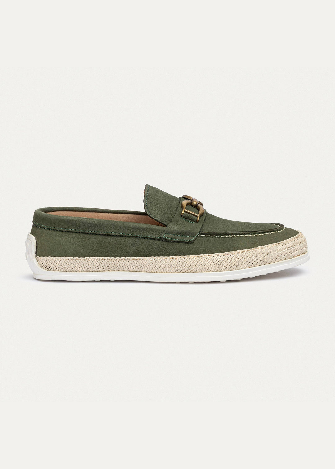Achilles | Vigo Loafers â€“ Textured Leather Slip-On with Chain Accent -Olive