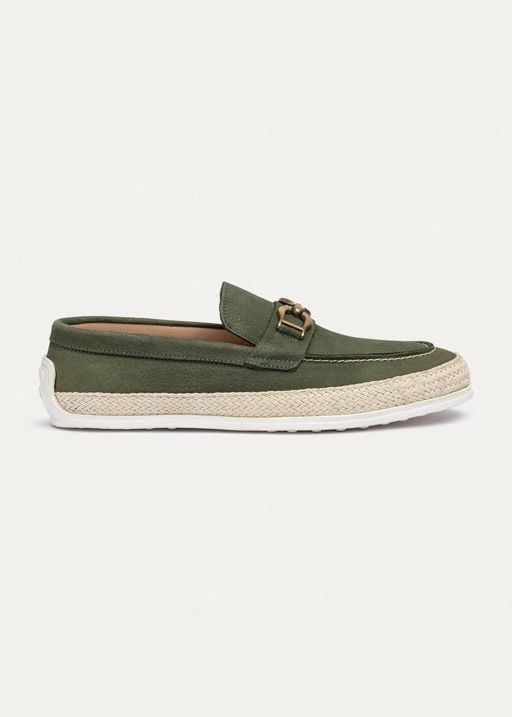 Achilles | Vigo Loafers â€“ Textured Leather Slip-On with Chain Accent -Olive