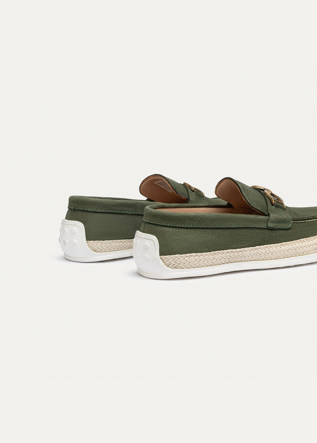 Achilles | Vigo Loafers â€“ Textured Leather Slip-On with Chain Accent -Olive