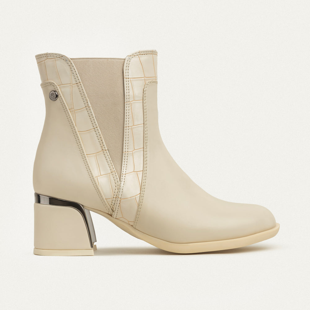 Vera Block Heel Ankle Boot -  Light Beige