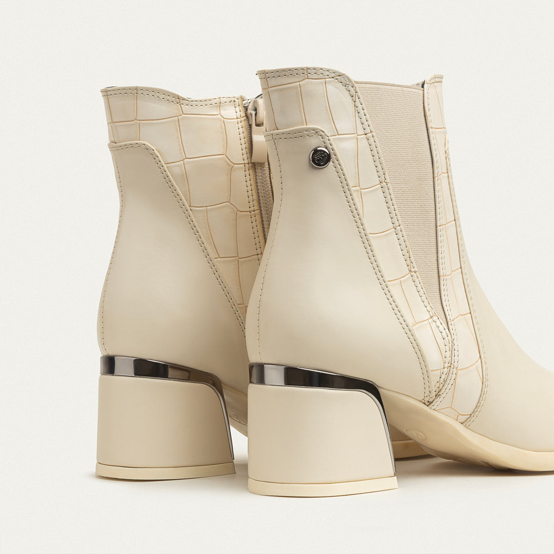 Vera Block Heel Ankle Boot -  Light Beige