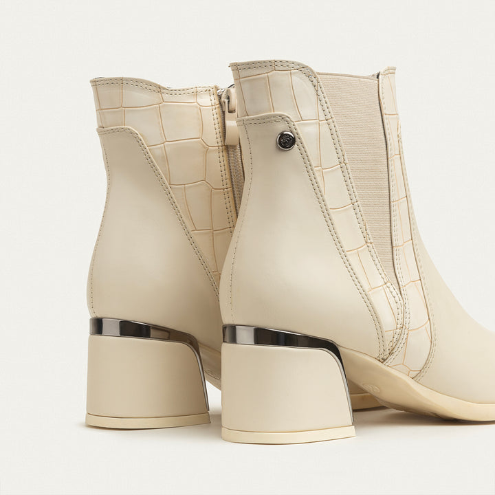 Vera Block Heel Ankle Boot -  Light Beige