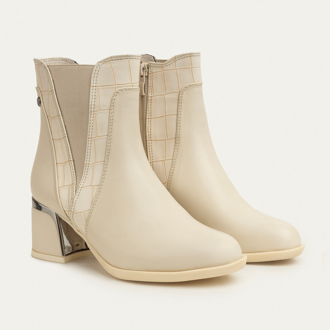 Vera Block Heel Ankle Boot -  Light Beige