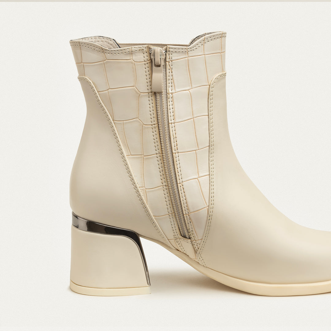 Vera Block Heel Ankle Boot -  Light Beige