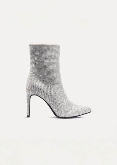 Crystal Elegance Ankle Boots | Silver