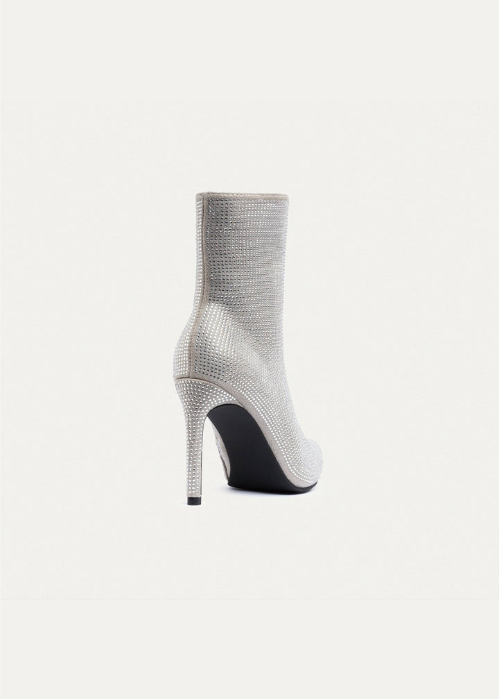 Crystal Elegance Ankle Boots | Silver