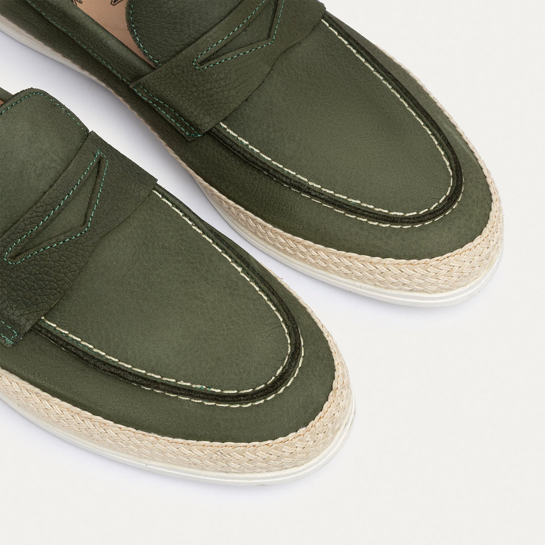 Achilles | Lino Loafers – Classic Slip-On with Braided Sole -Olive