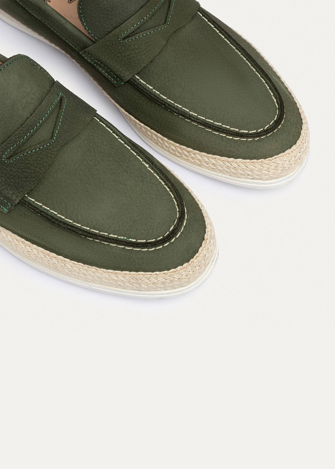Lino Loafers “ Classic Slip-On with Braided Sole | Olive