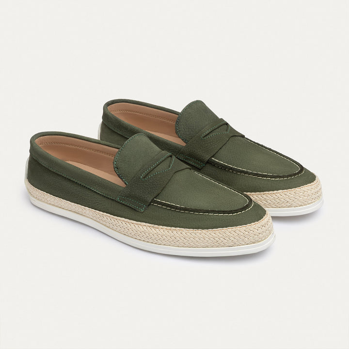 Achilles | Lino Loafers – Classic Slip-On with Braided Sole -Olive