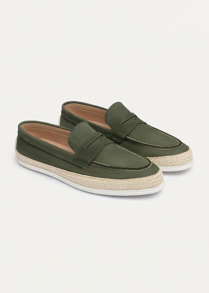 Lino Loafers “ Classic Slip-On with Braided Sole | Olive