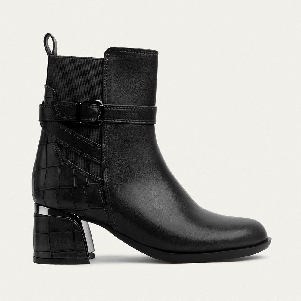 Velora Block Heel Ankle Boot -  Black