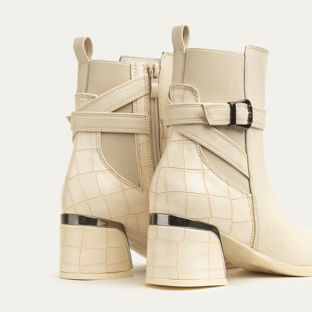 Velora Block Heel Ankle Boot -  Light Beige