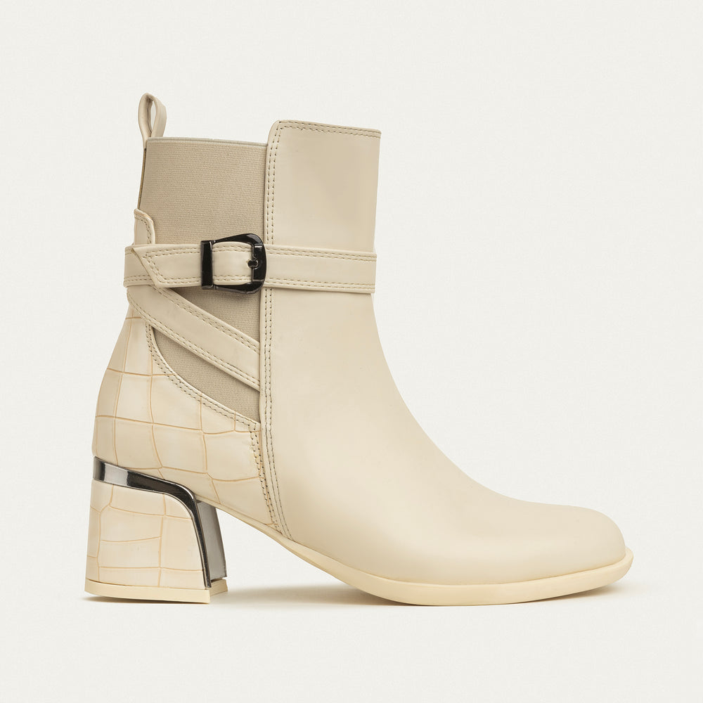 Velora Block Heel Ankle Boot -  Light Beige