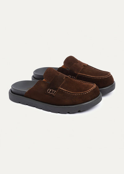 Suede Slip-On Loafer Mule | Brown