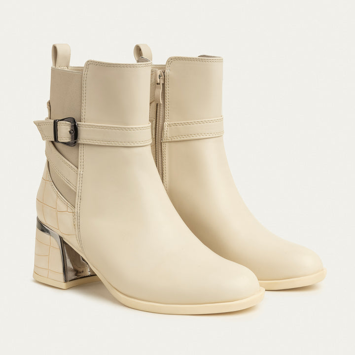 Velora Block Heel Ankle Boot -  Light Beige