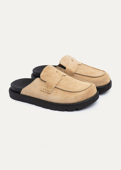 Suede Slip-On Loafer Mule | Beige