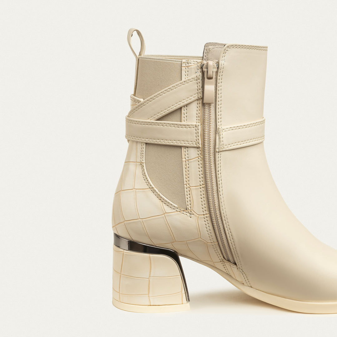 Velora Block Heel Ankle Boot -  Light Beige