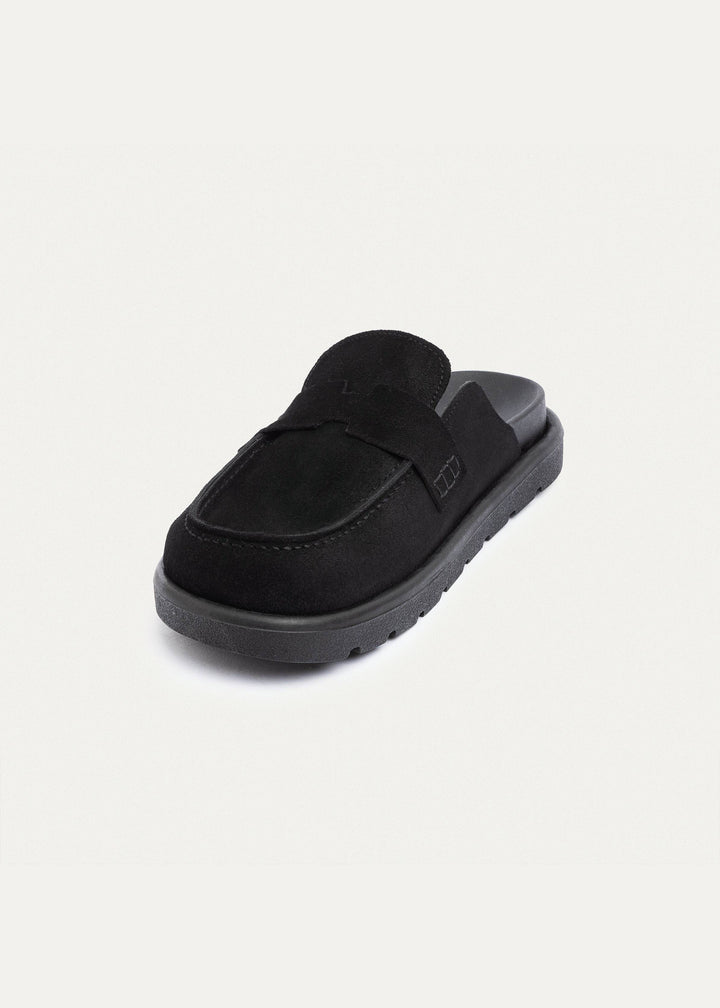 Suede Slip-On Loafer Mule | Balck