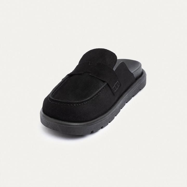 Achilles Suede Slip-On Loafer Mule | Balck