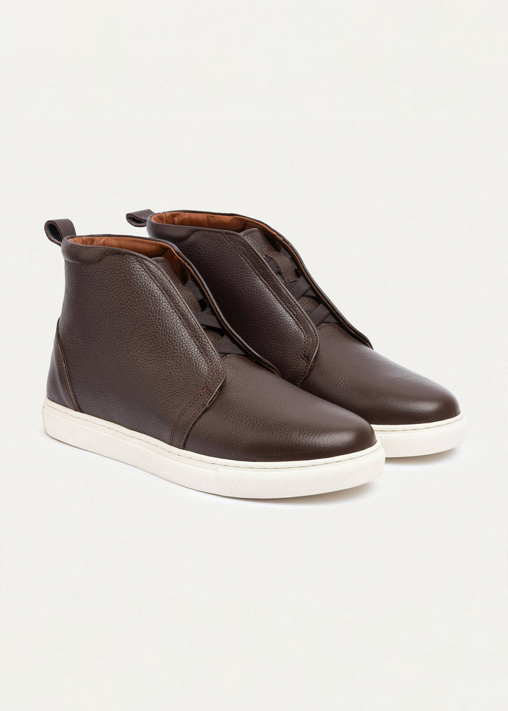 Achilles | Textured Leather Mid-Top Sneakers | Brown