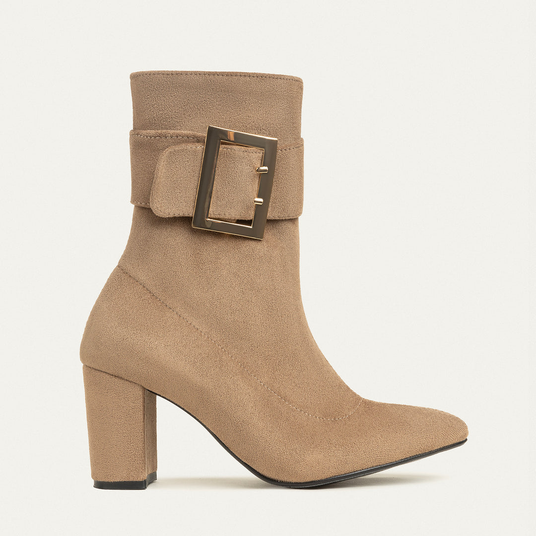 Achilles Hug Buckle Ankle Boots - Café