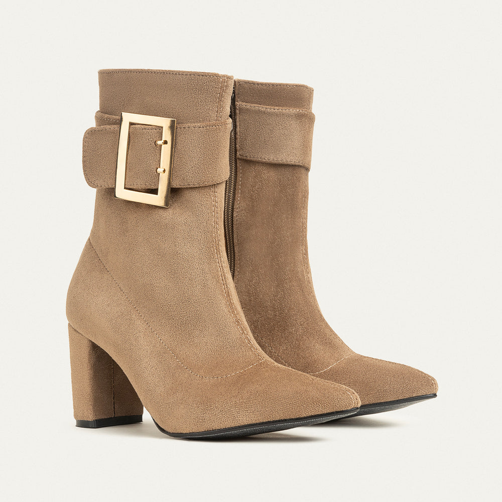 Achilles Hug Buckle Ankle Boots - Café