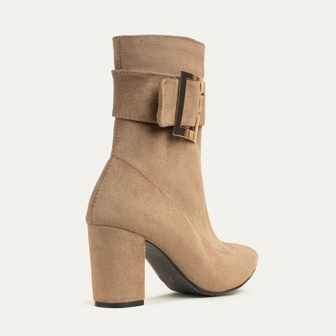 Achilles Hug Buckle Ankle Boots - Café