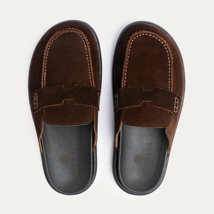 Achilles Suede Slip-On Loafer Mule | Brown