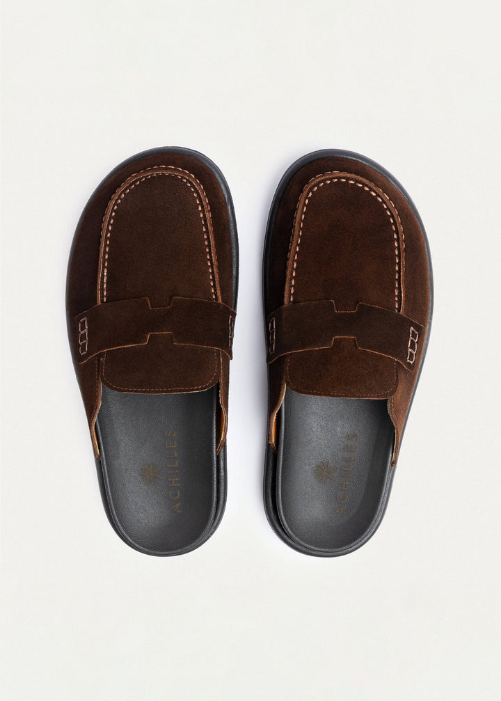 Achilles Suede Slip-On Loafer Mule | Brown