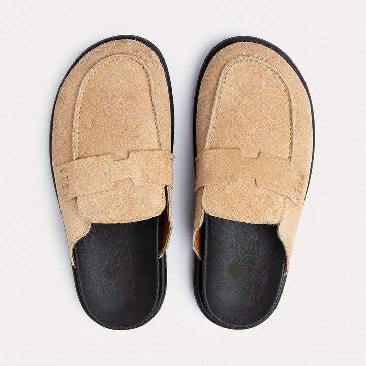 Achilles Suede Slip-On Loafer Mule | Beige