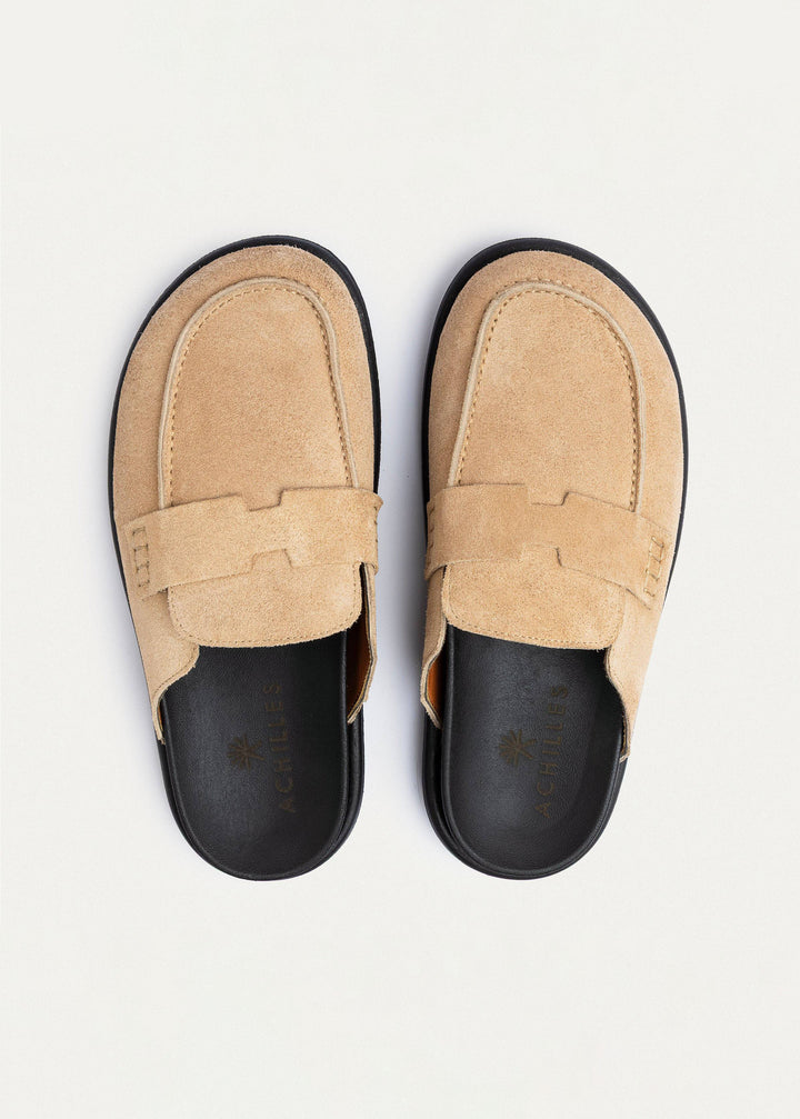 Suede Slip-On Loafer Mule | Beige