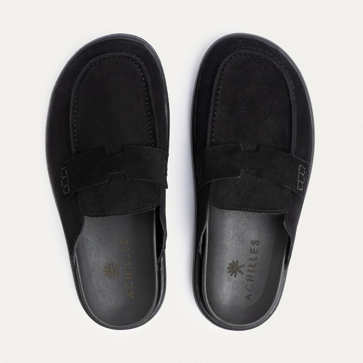 Achilles Suede Slip-On Loafer Mule | Balck
