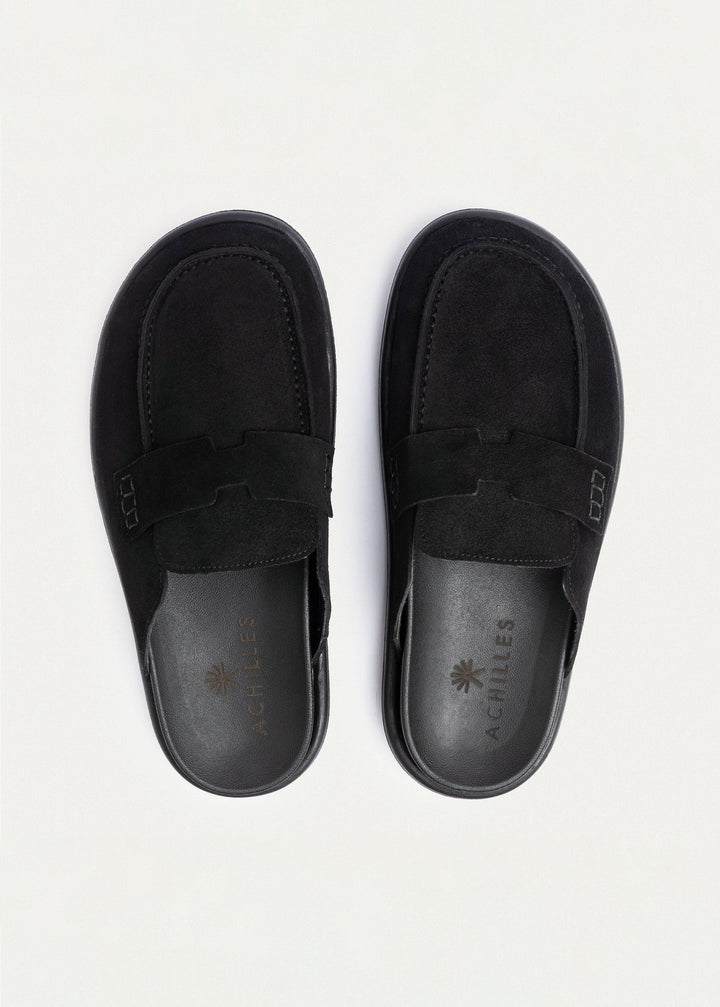 Achilles Suede Slip-On Loafer Mule | Balck