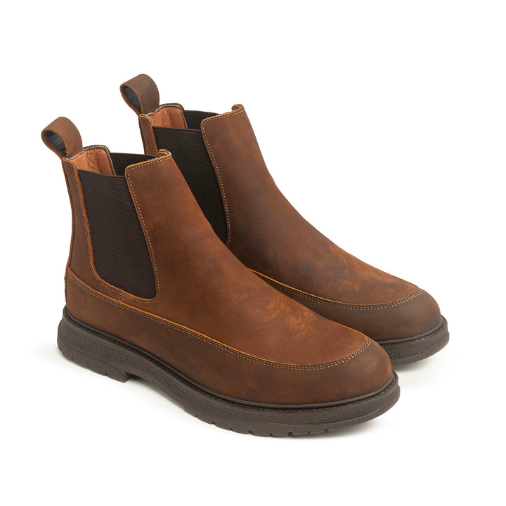 Dual Genuine Leather Chelsea Boots - Brown