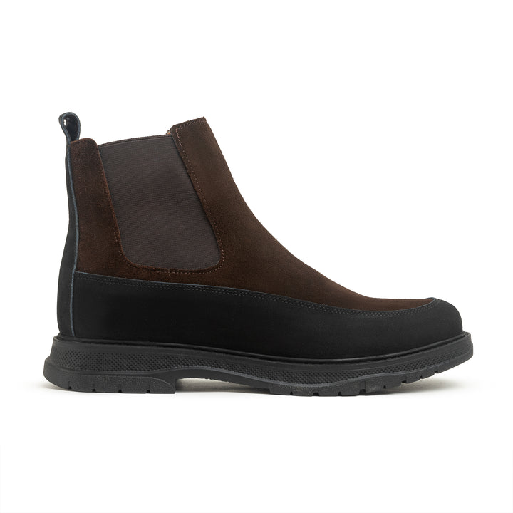 Dual Genuine Suede Leather Chelsea Boots - Brown X Black