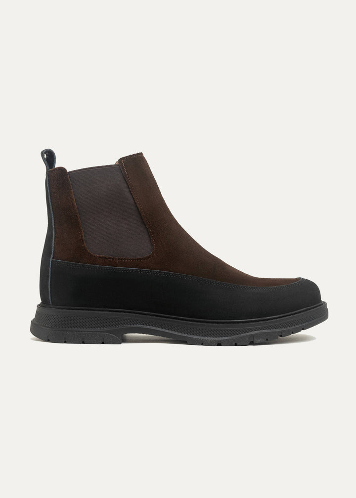 Dual Genuine Suede Leather Chelsea Boots - Brown X Black
