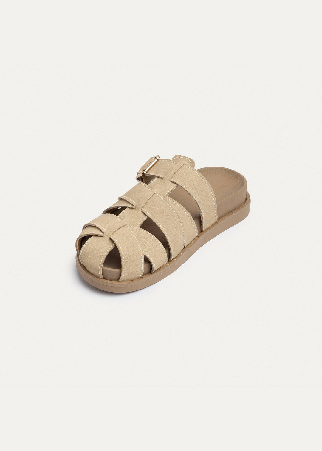 Milano Buckle Sandals “ Suede Comfort with Studded Edge | Beige
