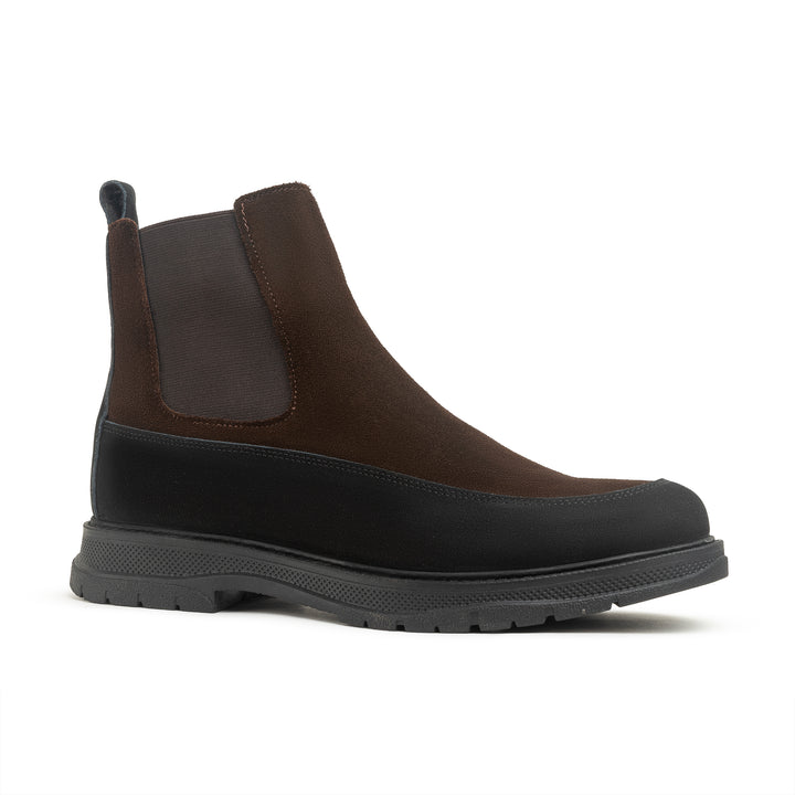 Dual Genuine Suede Leather Chelsea Boots - Brown X Black