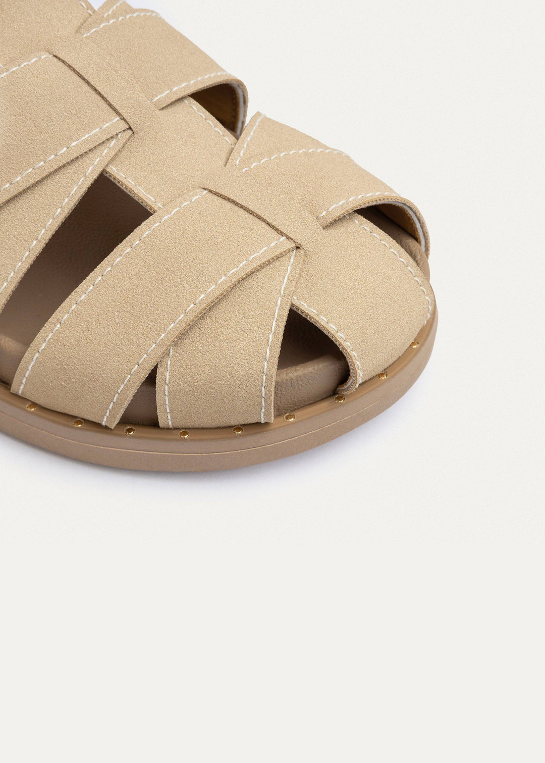 Milano Buckle Sandals “ Suede Comfort with Studded Edge | Beige