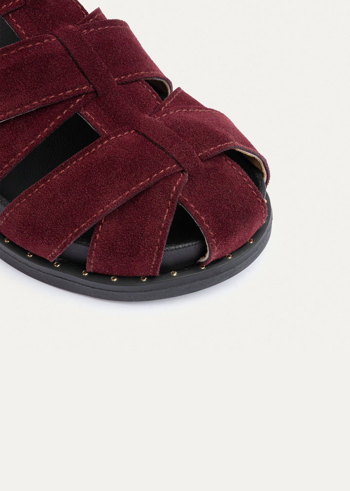Milano Buckle Sandals “ Suede Comfort with Studded Edge | Burgundy
