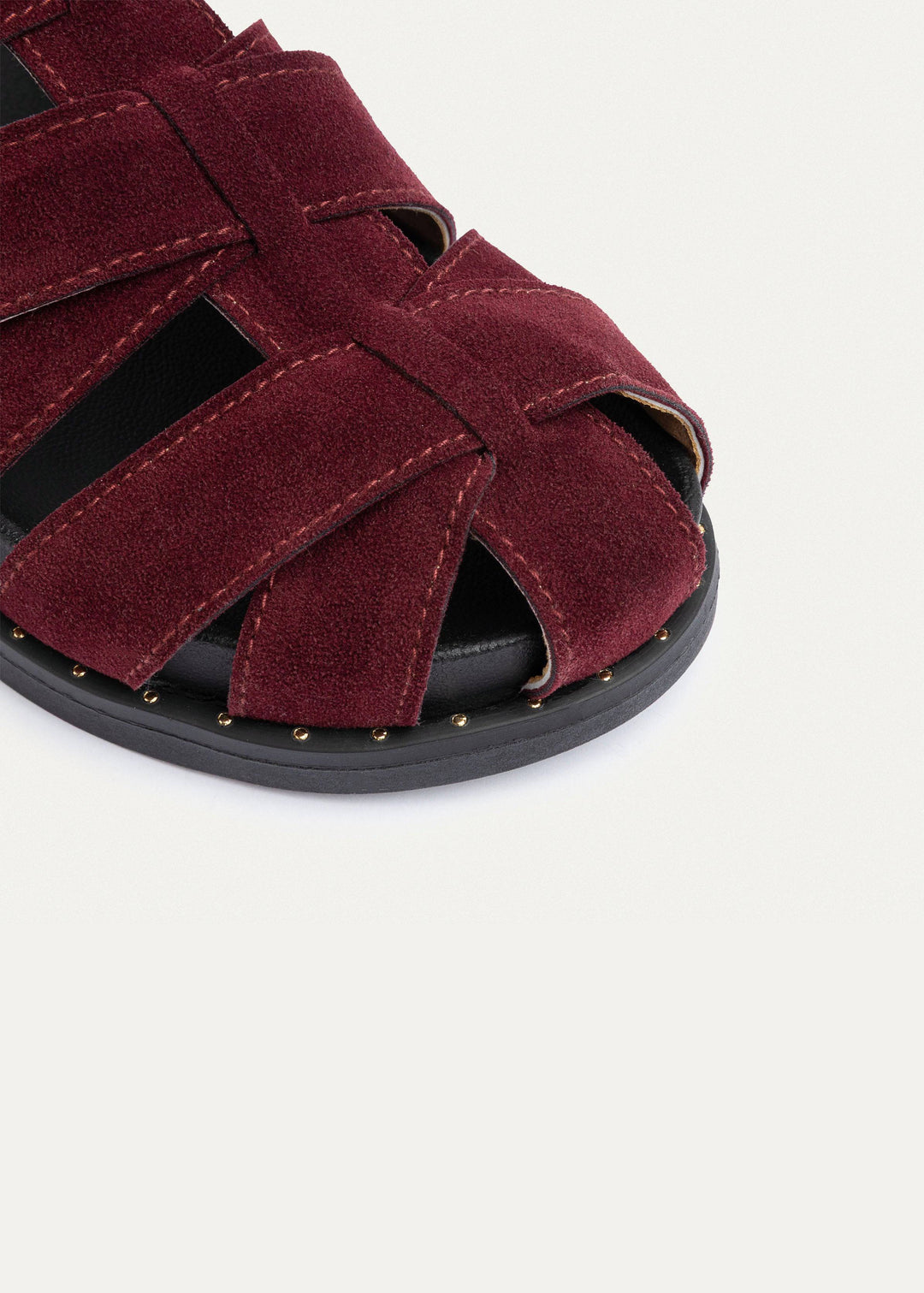 Milano Buckle Sandals “ Suede Comfort with Studded Edge | Burgundy