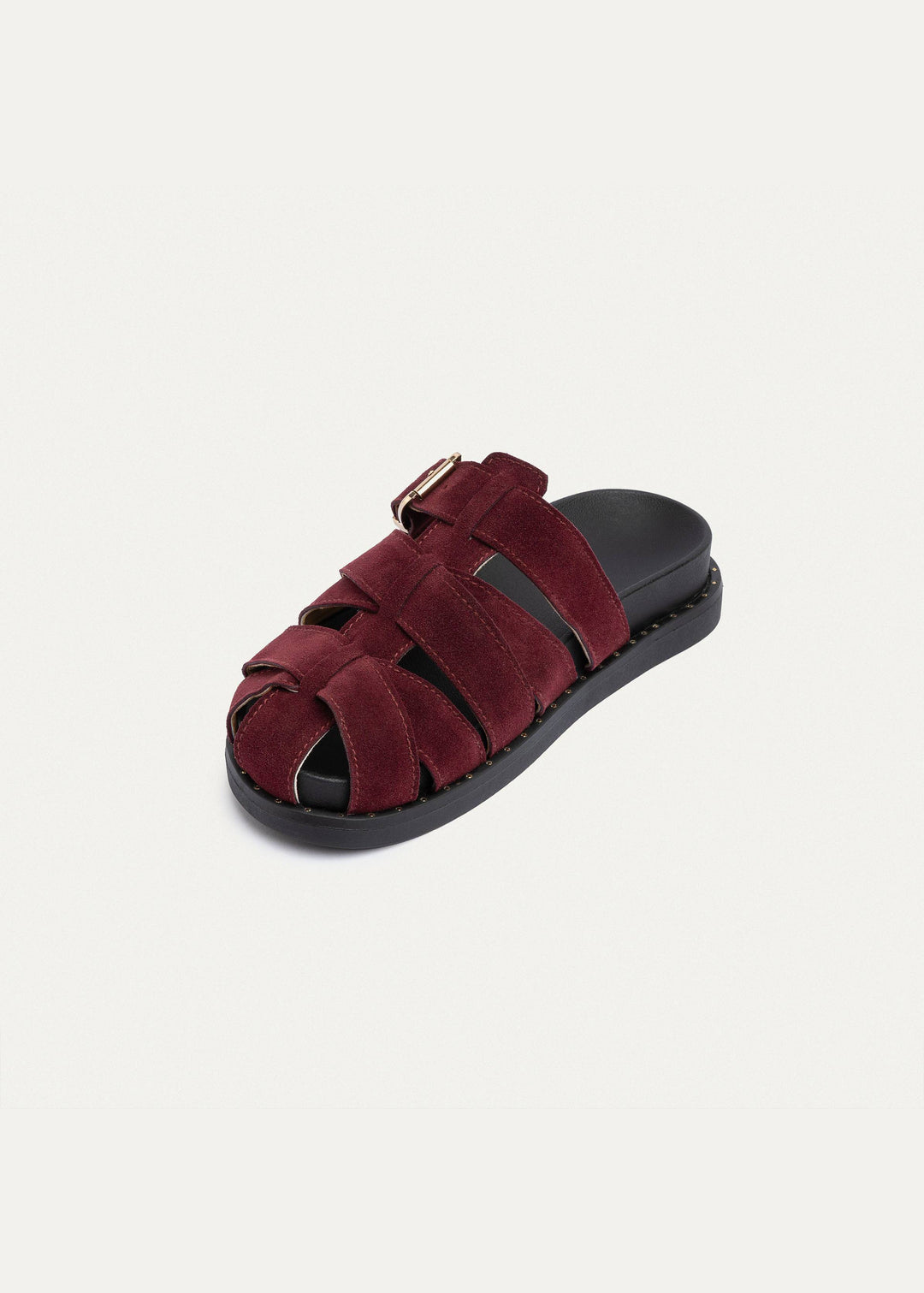 Milano Buckle Sandals “ Suede Comfort with Studded Edge | Burgundy