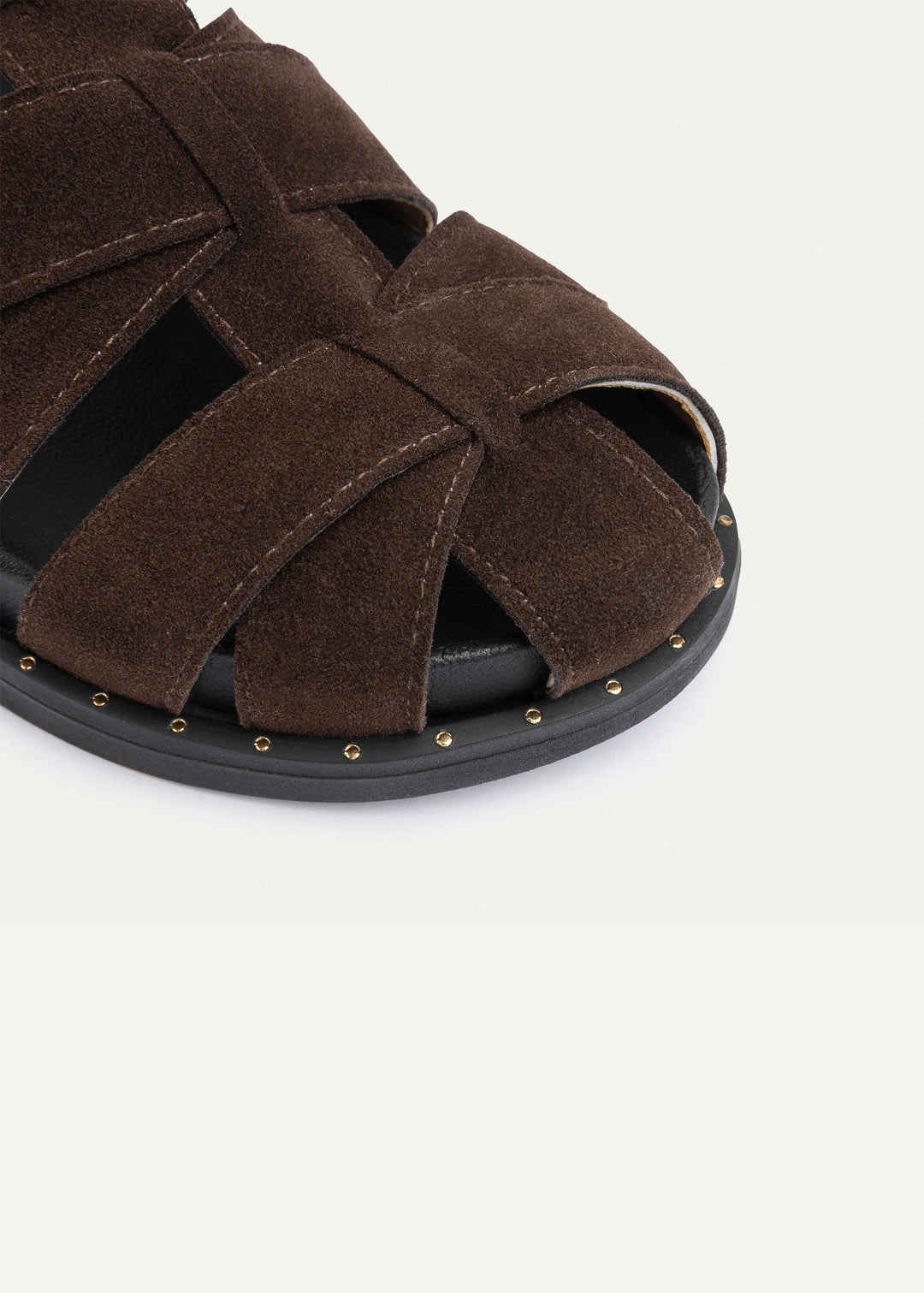 Milano Buckle Sandals “ Suede Comfort with Studded Edge | Brown