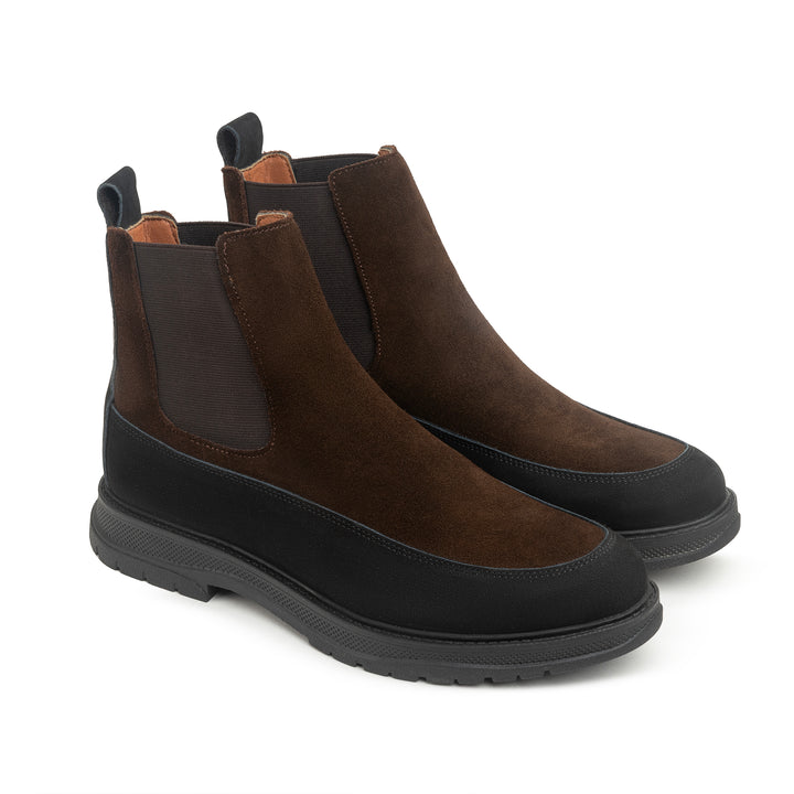 Dual Genuine Suede Leather Chelsea Boots - Brown X Black