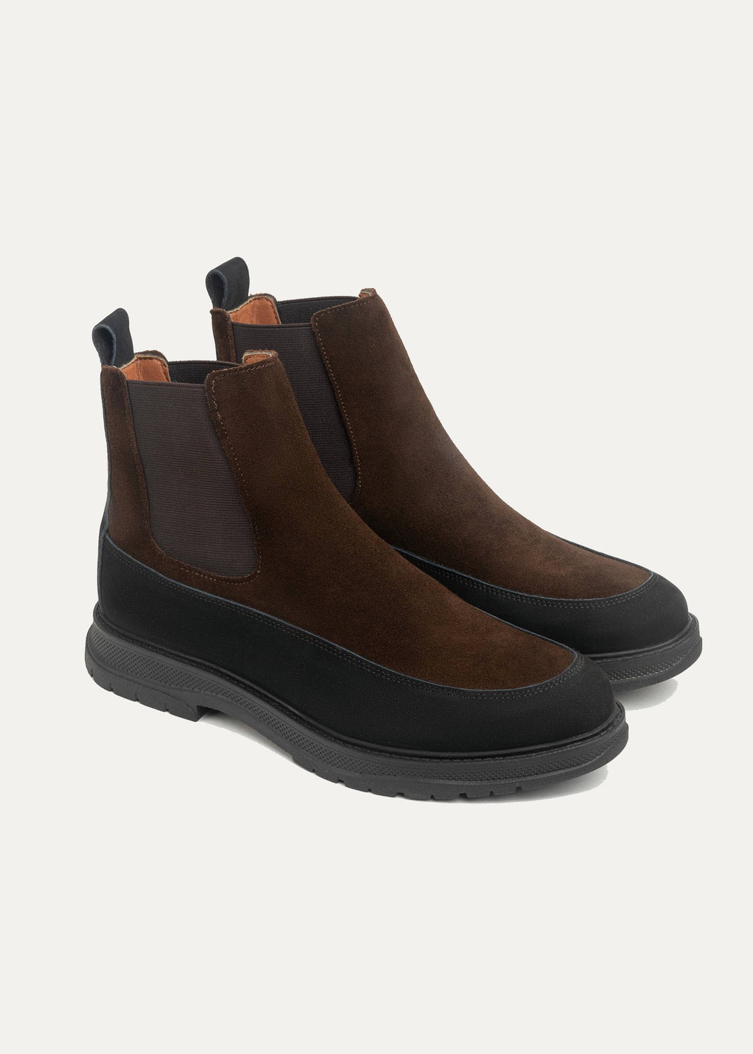 Dual Genuine Suede Leather Chelsea Boots - Brown X Black