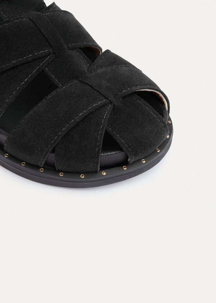 Milano Buckle Sandals “ Suede Comfort with Studded Edge | Black