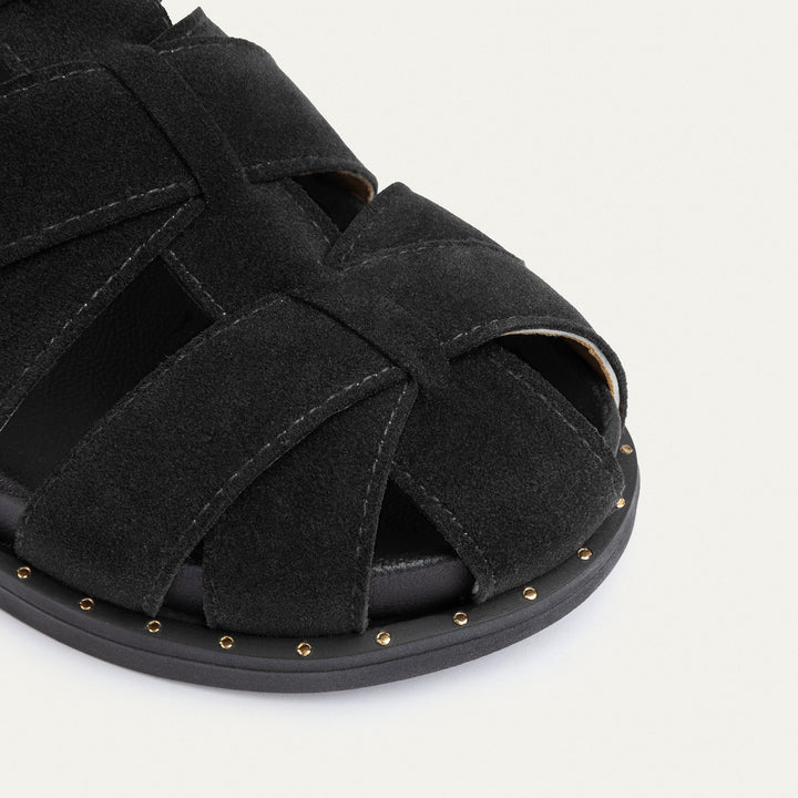 Achilles | Milano Buckle Sandals – Suede Comfort with Studded Edge-Black
